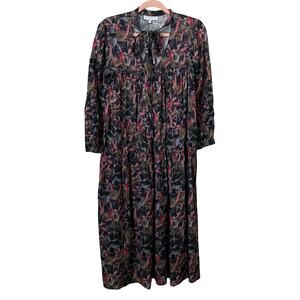 Taylor Tillman Dress Womens Small Black Pink Midi Ava Abstract Floral Tiered NWT